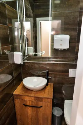 a bathroom with a sink and a mirror at Apartments 29 in Inđija
