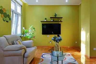 a living room with a couch and a tv at APARTMAN KRUNA in Belgrade