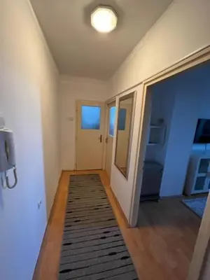 a room with a hallway with a rug on the floor at Sara in Zvezdara