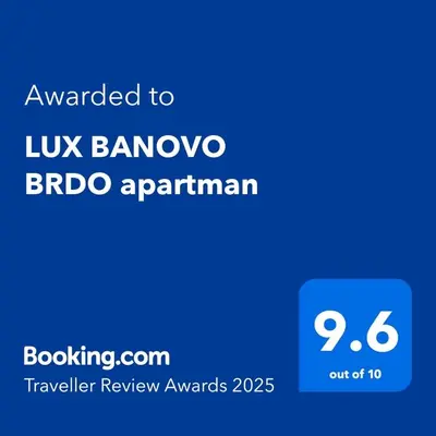 a screenshot of a cell phone with the text awarded to lux banova brio at LUX BANOVO BRDO apartman in Belgrade