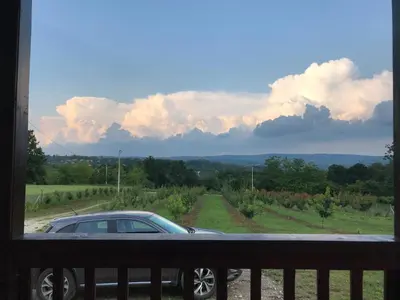 a car parked on a porch with a view at Villa Sladjana in Mladenovac