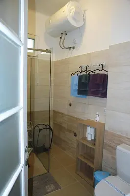 a bathroom with a shower and a toilet at Apartment Tašmajdan in Belgrade