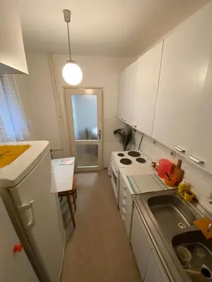 a small kitchen with a stove and a sink at Novi Beograd Dr.Agostina Neta in Novi Beograd