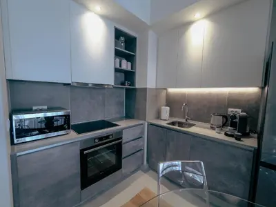 a small kitchen with a sink and a stove at Belgrade Waterfront 1409 in Belgrade