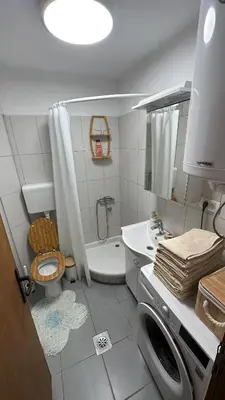 a bathroom with a toilet and a shower and a sink at Mila Vila Fruška Gora in Irig