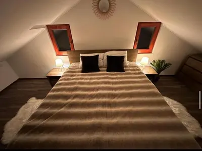 a bedroom with a large bed with two pillows at Mila Vila Fruška Gora in Irig
