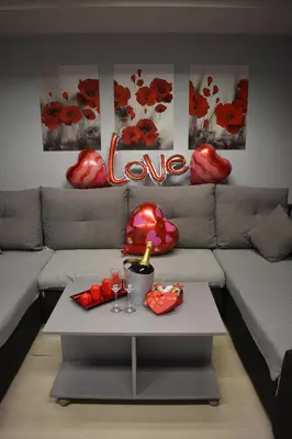 a living room with a couch with red pillows at Apartman Tara in Belgrade