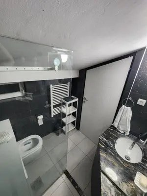 a bathroom with a sink and a toilet at Professor's Krunska Studio in Belgrade