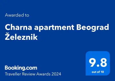a blue sign with the words china apartment developer zenith at Charna apartment Beograd Železnik in Železnik