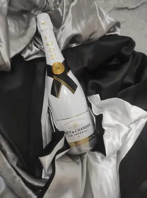 a bottle of wine sitting on a pile of paper at Bella apartman in Mladenovac