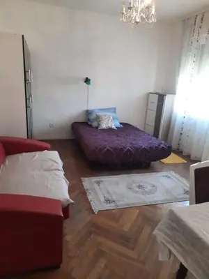 a living room with a bed and a couch at Nena Apartman in Belgrade