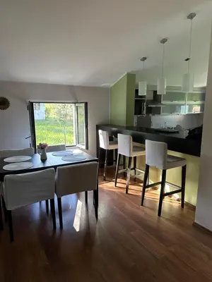 a kitchen and dining room with a table and chairs at Kuca na Dunavu in Belgrade