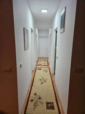 a hallway with a rug on the floor in a house at Luxury Apartment in Mladenovac