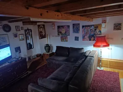 a living room with a couch and a television at Maravilja in Filmski Grad