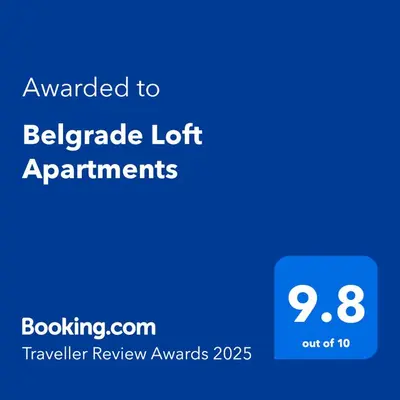 a screenshot of a phone with the text awarded to package lotrants at Belgrade Loft Apartments in Novi Beograd