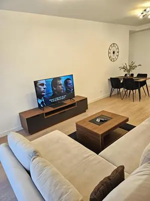 a living room with a couch and a flat screen tv at Best Apartments-Aqua-Belgrade Waterfront in Belgrade