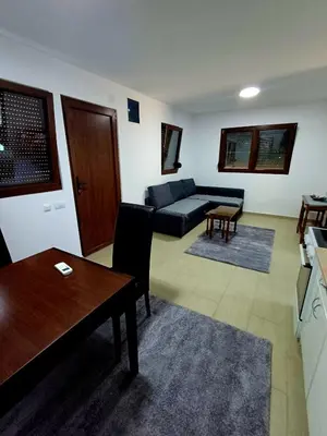 a living room with a couch and a table at Garden Apartment New Belgrade in Novi Beograd