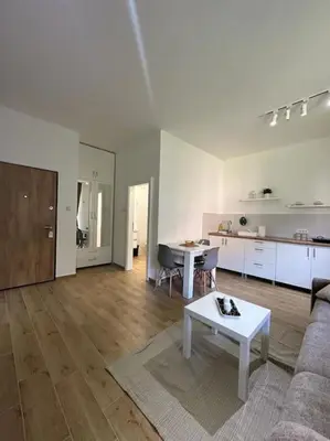a living room with a couch and a table at BeGreat in Belgrade