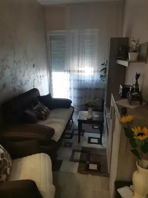 a living room with a couch and a table at Topli Dom Obrenovac in Obrenovac