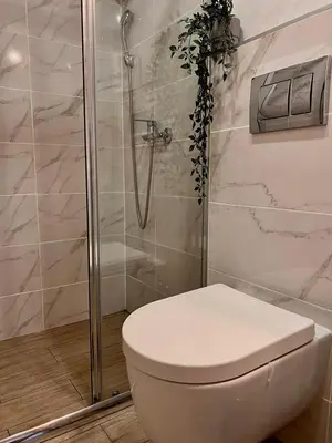 a bathroom with a toilet and a shower at Stone House Central Belgrade Studio in Belgrade