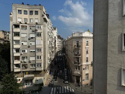 a view of a city street with tall buildings at City Centre Elegance: Kosancicev Venac Studio in Belgrade