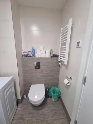 a small bathroom with a toilet and a sink at Grand Residence in Bežanija