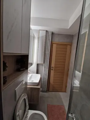 a small bathroom with a toilet and a sink at Arena Lux in Novi Beograd