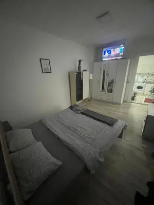 a bedroom with a bed and a tv in a room at Central apartment Belgrade in Belgrade