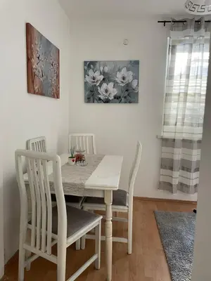 a dining room with a table and chairs at JOVAN APARTMAN in Rospi Ćuprija