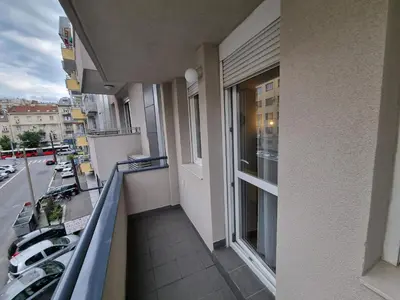a balcony of a building with a view of a street at THE FIVE-OLD TOWN Apartments in Belgrade