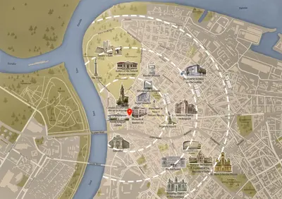 a map of a city with a red dot at Insta-Apt 3min walk to Knez Mihailova Renovated in Belgrade