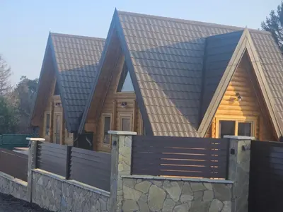 a log cabin with a metal roof at Vila Banstolija in Velika Remeta