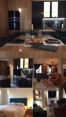 a collage of pictures of a kitchen with a counter top at Bella Lux Centar in Mladenovac