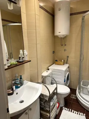 a bathroom with a sink and a toilet at VRACAR Apartment in Belgrade