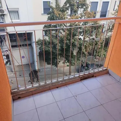 a balcony with a metal railing on a building at Dream 2 in Belgrade
