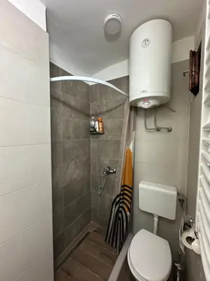 a small bathroom with a toilet and a shower at OASIS IN CENTER OF VRACAR in Vračar (historical)