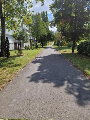 a road in a park with trees and grass at Royal apartment Sava river Blok 70 in Ada Ciganlija