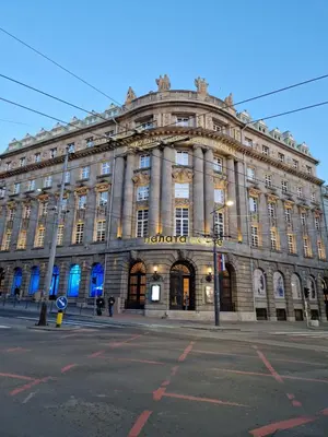 a large building on the corner of a street at Belgrade City Center Apartment in Belgrade