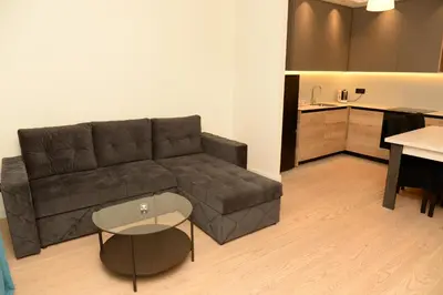 a living room with a couch and a table at Apartman IrMa in Sajmište