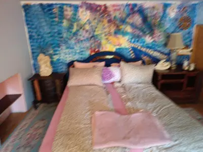 a bedroom with a bed with a painting on the wall at Maravilja in Filmski Grad