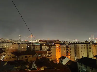 a view of a city with buildings and fireworks at Belgrade River view 1 in Belgrade