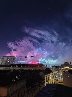 a firework display in the sky over a city at night at Belgrade River view 1 in Belgrade