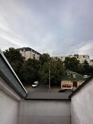 a view of a parking lot with a car parked at Cozy loft in Belgrade
