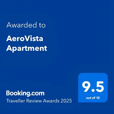 a blue sign with the text awarded to argentina apartment at AeroVista Apartment in Surčin