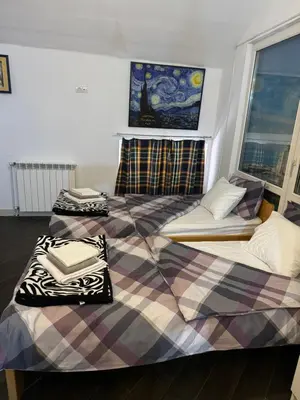 two beds sitting next to each other in a room at Zvezdana noc in Zvezdara