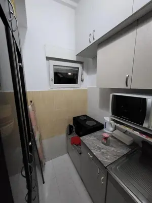 a small kitchen with a counter and a microwave at Kod Vuka in Belgrade
