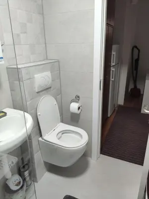a small bathroom with a toilet and a sink at KS Studio in Borča