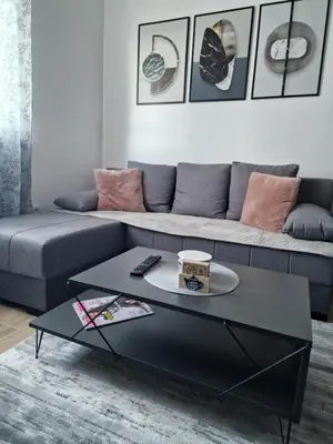 a living room with a couch and a coffee table at lux two in Nova Pazova