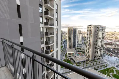 a view from the balcony of a apartment building at inJoy in Sajmište