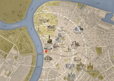 a map of a city with a red dot at Friends Loft with Terrace & River View Old Town in Belgrade